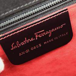 Pre Owned Salvatore Ferragamo Black Embossed Leather Handbag