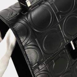 Pre Owned Salvatore Ferragamo Black Embossed Leather Handbag