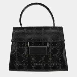 Pre Owned Salvatore Ferragamo Black Embossed Leather Handbag