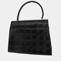Pre Owned Salvatore Ferragamo Black Embossed Leather Handbag