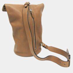 Pre Owned Salvatore Ferragamo Gancini Sling Bag Leather Shoulder Bag Brown