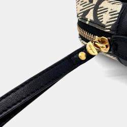 Pre Owned Salvatore Ferragamo Beige Black Fabric Gancini Clutch