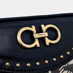 Pre Owned Salvatore Ferragamo Beige Black Fabric Gancini Clutch