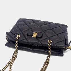 Pre Owned Salvatore Ferragamo Black Leather Vara Chain Shoulder Bag