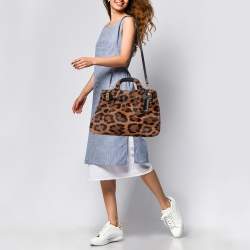 مملوكة مسبقًا Salvatore Ferragamo Brown/Black Leopard Print Calf Hair and Leather Satchel