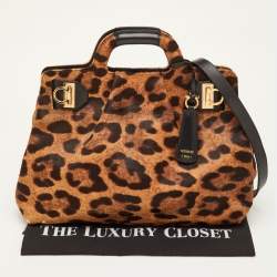 مملوكة مسبقًا Salvatore Ferragamo Brown/Black Leopard Print Calf Hair and Leather Satchel