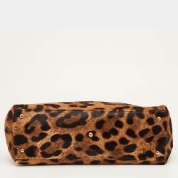 مملوكة مسبقًا Salvatore Ferragamo Brown/Black Leopard Print Calf Hair and Leather Satchel