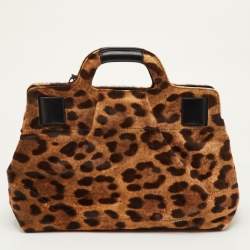 مملوكة مسبقًا Salvatore Ferragamo Brown/Black Leopard Print Calf Hair and Leather Satchel