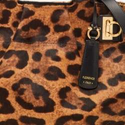 مملوكة مسبقًا Salvatore Ferragamo Brown/Black Leopard Print Calf Hair and Leather Satchel