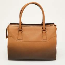 Pre Owned Salvatore Ferragamo Gancio Brown Ombre Saffiano Leather Gradient Effect Tote