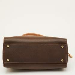 Pre Owned Salvatore Ferragamo Gancio Brown Ombre Saffiano Leather Gradient Effect Tote