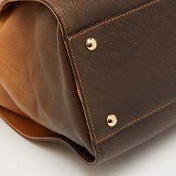 Pre Owned Salvatore Ferragamo Gancio Brown Ombre Saffiano Leather Gradient Effect Tote