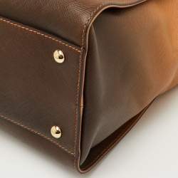 Pre Owned Salvatore Ferragamo Gancio Brown Ombre Saffiano Leather Gradient Effect Tote