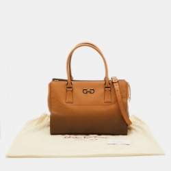 Pre Owned Salvatore Ferragamo Gancio Brown Ombre Saffiano Leather Gradient Effect Tote