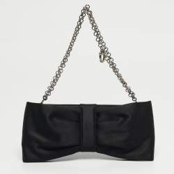 Pre Owned حقيبة كلتش سلسلة شريطية حريرية سوداء سالفاتوري فيراغامو