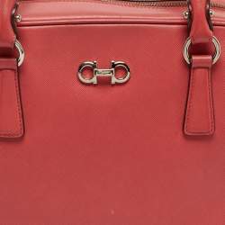 Pre Owned Salvatore Ferragamo Gancio Coral Orange Leather Bowler Bag