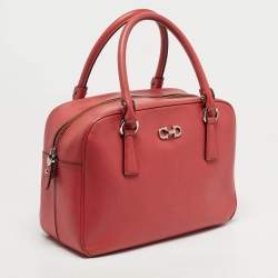 Pre Owned Salvatore Ferragamo Gancio Coral Orange Leather Bowler Bag