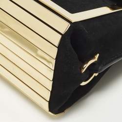 Pre Owned Salvatore Ferragamo Sofia Mini Black/Gold Suede and Metal Top Handle Bag