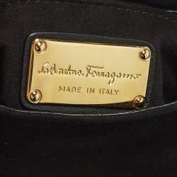 Pre Owned Salvatore Ferragamo Sofia Mini Black/Gold Suede and Metal Top Handle Bag