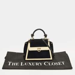 Pre Owned Salvatore Ferragamo Sofia Mini Black/Gold Suede and Metal Top Handle Bag