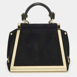 Pre Owned Salvatore Ferragamo Sofia Mini Black/Gold Suede and Metal Top Handle Bag