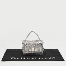 Pre Owned حقيبة سالفاتوري فيراغامو يد علوية جلد مُلمَّع ولامع فضي