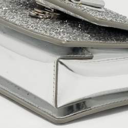 Pre Owned حقيبة سالفاتوري فيراغامو يد علوية جلد مُلمَّع ولامع فضي