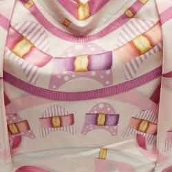 Pre Owned Salvatore Ferragamo Pleated Bow Print Pink Leather and Nylon Hobo