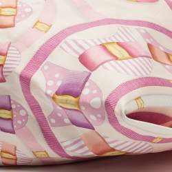 Pre Owned Salvatore Ferragamo Pleated Bow Print Pink Leather and Nylon Hobo