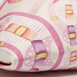 Pre Owned Salvatore Ferragamo Pleated Bow Print Pink Leather and Nylon Hobo