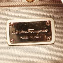 Pre Owned Salvatore Ferragamo Pleated Bow Print Pink Leather and Nylon Hobo