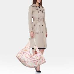 Pre Owned Salvatore Ferragamo Pleated Bow Print Pink Leather and Nylon Hobo