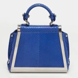 مملوكة مسبقًا Salvatore Ferragamo Sofia Mini Blue Python Metal Frame Top Handle Bag