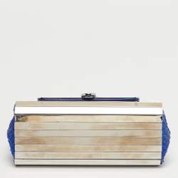 مملوكة مسبقًا Salvatore Ferragamo Sofia Mini Blue Python Metal Frame Top Handle Bag