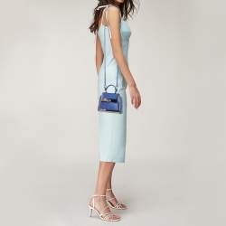مملوكة مسبقًا Salvatore Ferragamo Sofia Mini Blue Python Metal Frame Top Handle Bag