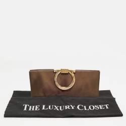 Pre Owned حقيبة كلتش سالفاتوري فيراغامو موسا غانسيني ساتان سوداء