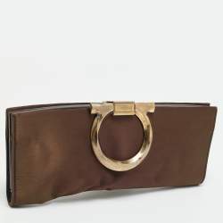 Pre Owned حقيبة كلتش سالفاتوري فيراغامو موسا غانسيني ساتان سوداء