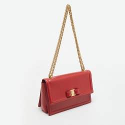 Pre Owned حقيبة كتف سالفاتوري فيراغامو جلد سافياتو زهري بربطة فيرا وسلسلة 