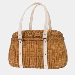 مملوكة مسبقًا حقيبة يد سالفاتوري فيراغامو جانشيني خوص بيضاء