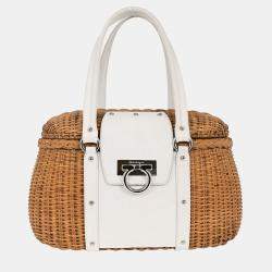 Pre Owned Salvatore Ferragamo White Rattan Gancini Handbag