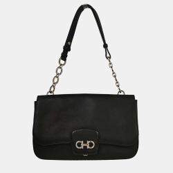 Pre Owned Salvatore Ferragamo Black Gancini Shoulder Bag