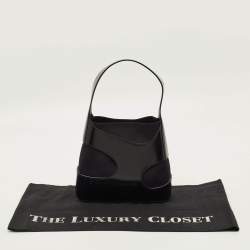 Pre Owned Salvatore Ferragamo Cut Out Small Black Canvas and Patent Leather Shoulder Bag