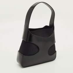 Pre Owned Salvatore Ferragamo Cut Out Small Black Canvas and Patent Leather Shoulder Bag