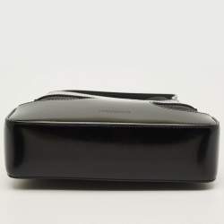 Pre Owned Salvatore Ferragamo Cut Out Small Black Canvas and Patent Leather Shoulder Bag