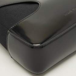 Pre Owned Salvatore Ferragamo Cut Out Small Black Canvas and Patent Leather Shoulder Bag