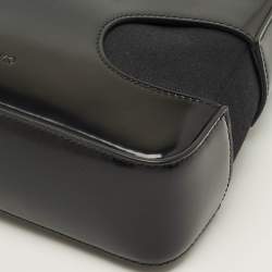 Pre Owned Salvatore Ferragamo Cut Out Small Black Canvas and Patent Leather Shoulder Bag