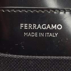 Pre Owned Salvatore Ferragamo Cut Out Small Black Canvas and Patent Leather Shoulder Bag