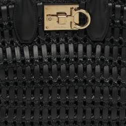 Pre Owned حقيبة ساتشل سالفاتوري فيراغامو ستوديو جلد مضفر وقش أسود