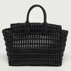 Pre Owned حقيبة ساتشل سالفاتوري فيراغامو ستوديو جلد مضفر وقش أسود