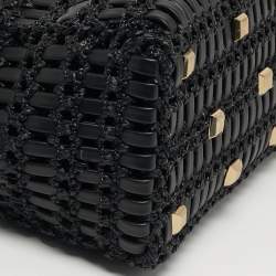 Pre Owned حقيبة ساتشل سالفاتوري فيراغامو ستوديو جلد مضفر وقش أسود